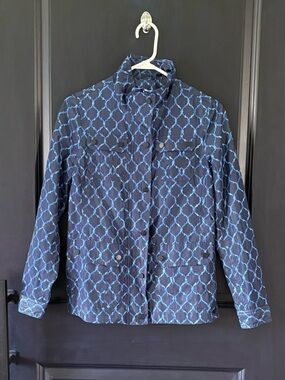 Charter Club Blue Rain Jacket Wind Breaker With Trellis Print Small